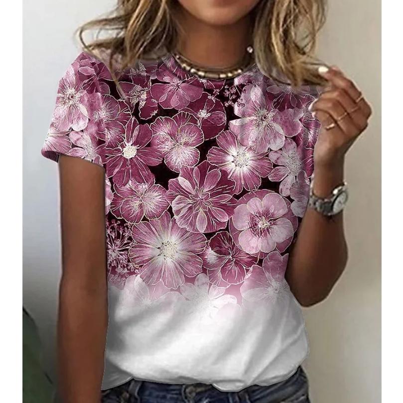 

Женская футболка с круглым вырезом в стиле ретро с цветочным принтом и короткими рукавами, свободные повседневные женские топы, весенне-летняя женская одежда в стиле Харадзюку 6XL