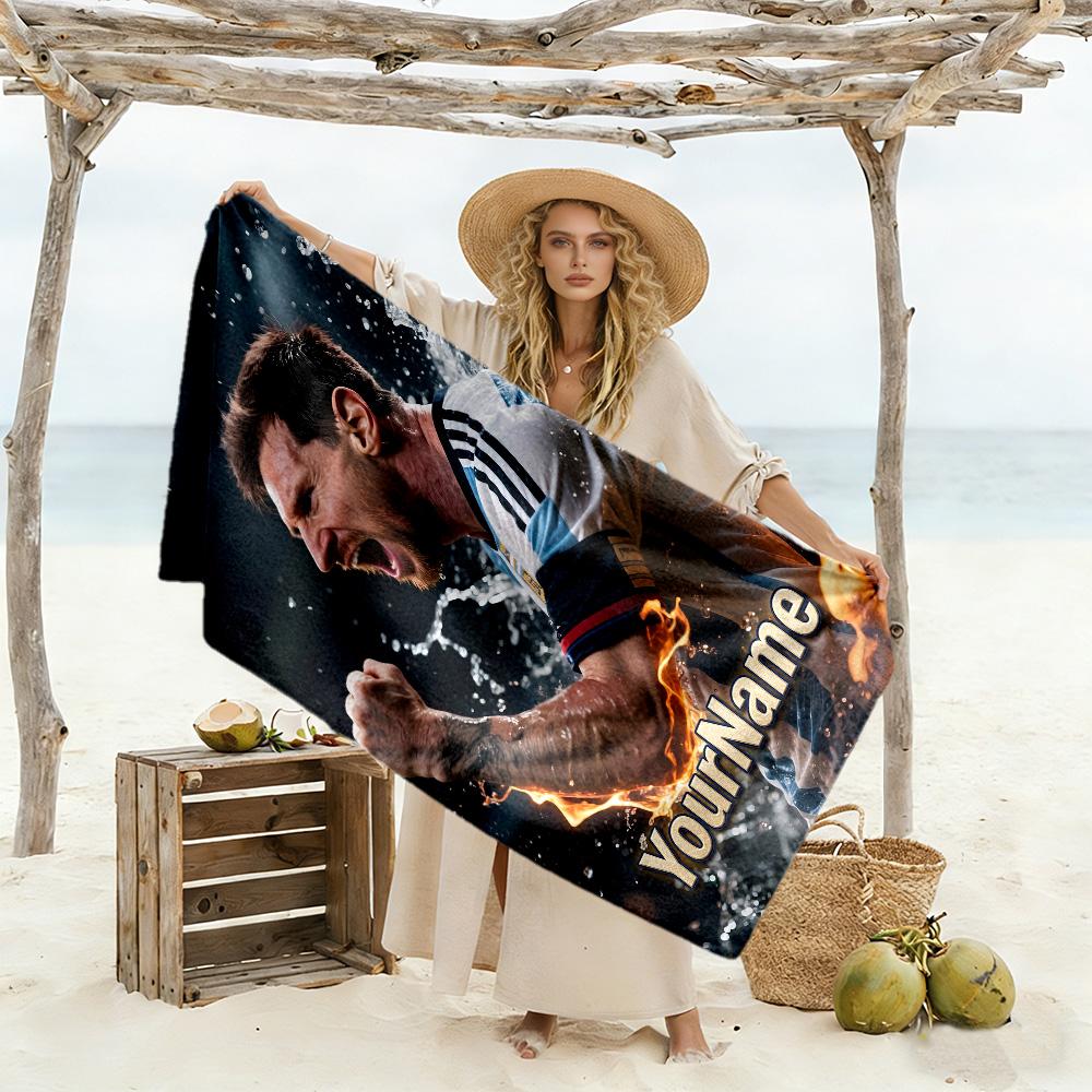 Messi Customize Text Beach Towel Super Soft & Absorbent Perfect for Traveling Yoga Camping and Swimming