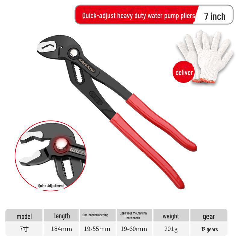 Green Forest Adjustable Universal Water Pump Pliers - Multi-functional, Large Mouth