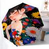 1 Stück Blumenmuster-Regenschirm mit Automatik-Öffnungs-/Schließmechanismus, Faltbares Design, Eisenrahmen, Für den Außenbereich, Festivalgeschenk, Geeignet für Fans, Reisen, D