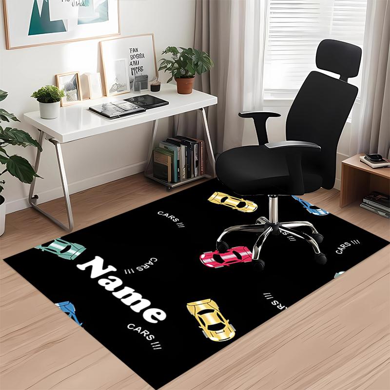 Custom Name Cute Cars Printed Carpet, for Office Chair Living Room Bedroom Kitchen Room Decor Gifts.
