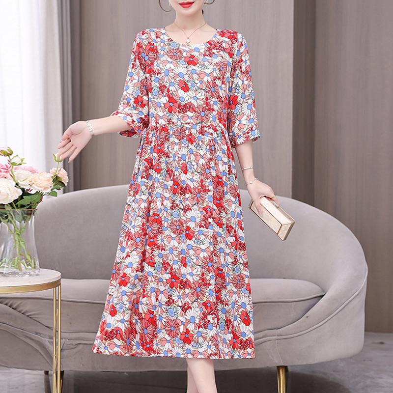 Summer Women for Dresses Casual Print Vintage Elegant Half Sleeve Women's Clothing Plus Size