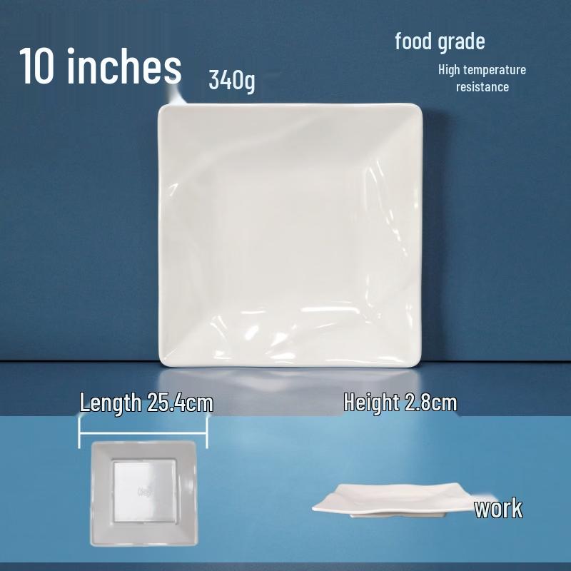 10-inch White Square Melamine Dining Plate