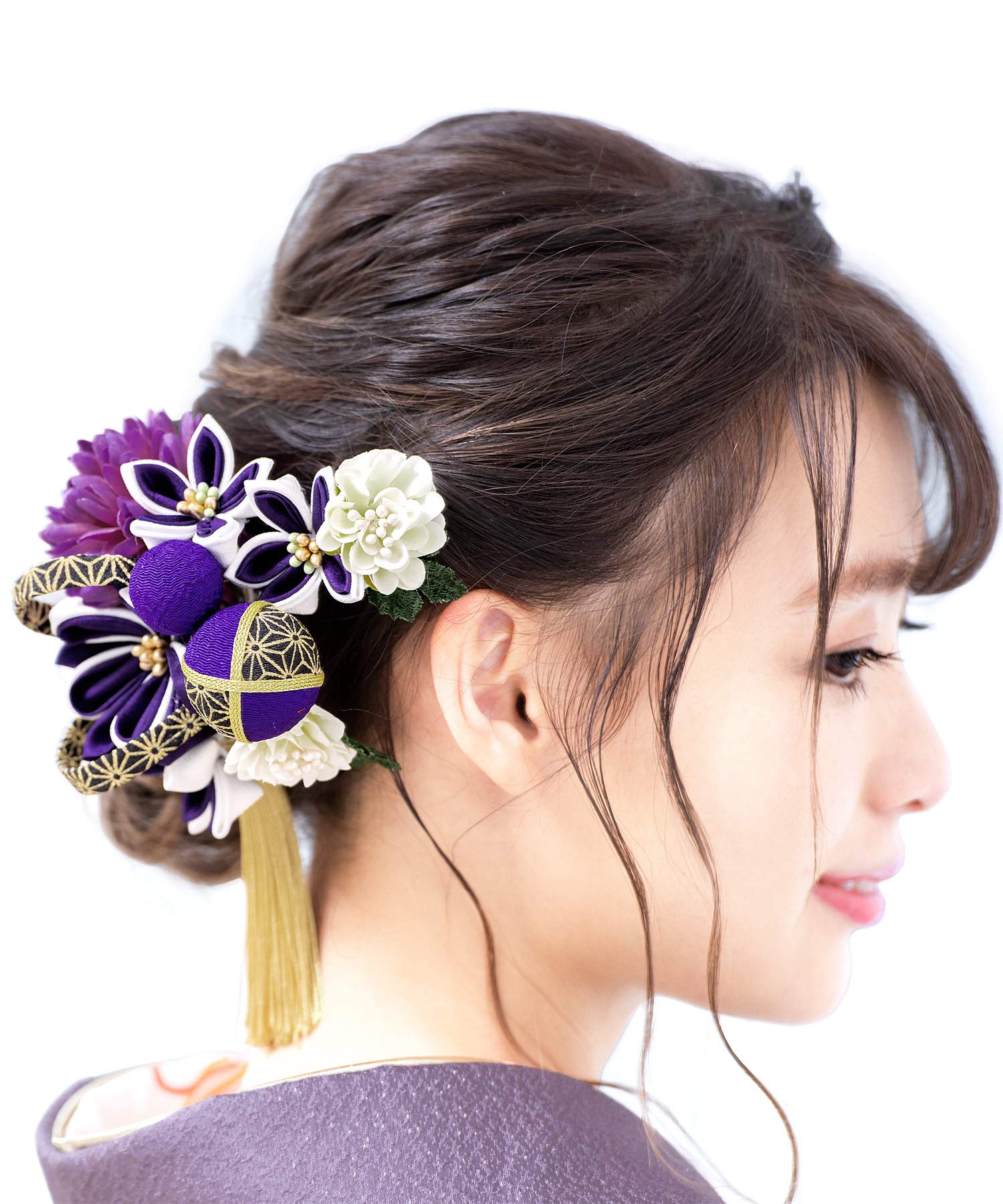 

SOUBIEN Hair Ornament Set for Ceremonies and Purple Chrysanthemum and Hemp Leaf Decorative Made in Japan Coming-of-Age Graduations, 2-Piece Set,