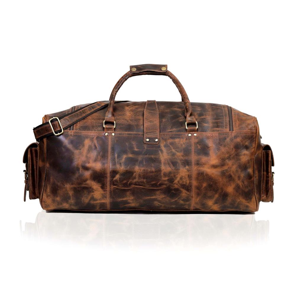 Personalized Full Grain Leather Duffle Bag: Travel Weekender Carry-on