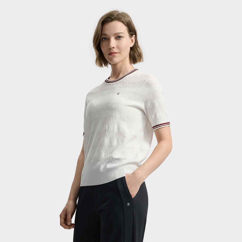 FILA White Fashion Simple Texture Casual Everyday Versatile Comfortable Pullover Short Sleeve Knit Top Women tops F11W533403F-WT