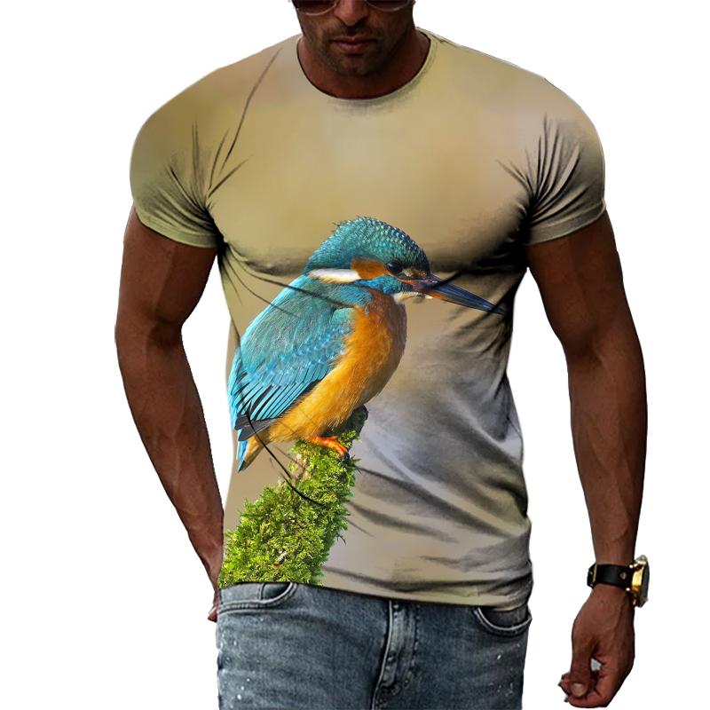 Camiseta con estampado de pájaros divertidos y personalidad de verano para hombre, camisetas casuales con cuello redondo y estampado 3D, estilo callejero de hip hop