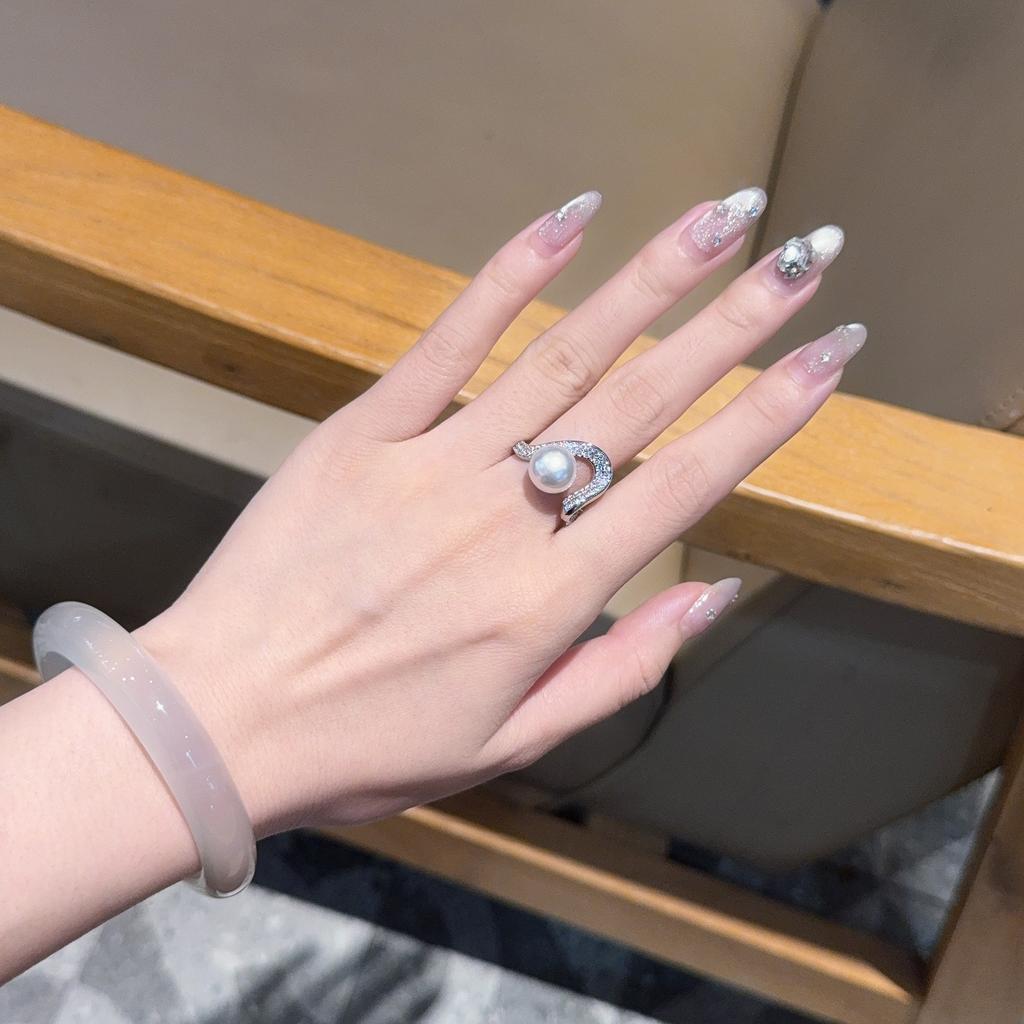 Süßwasserperlenring Damen Öffnend Verstellbar Wellenmusterring Temperament Hochwertiger Schmuck