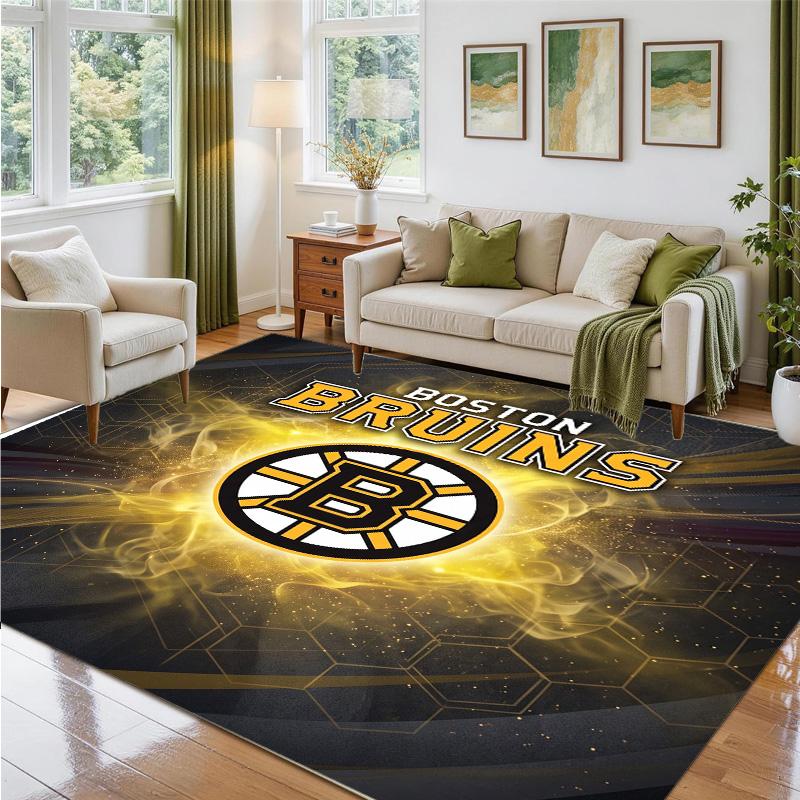 Boston Bruins Design Crystal Velvet Rug Soft Decorative Mat for Bedroom Entrance