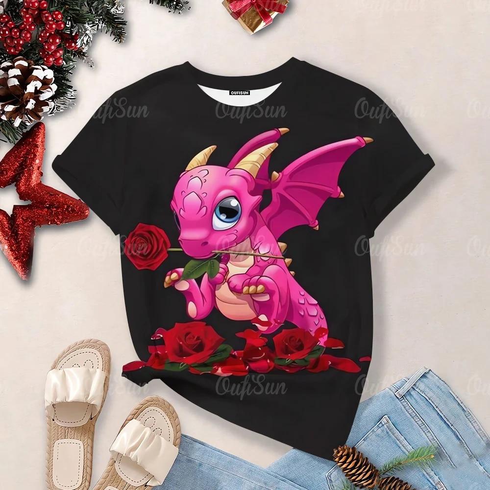 Women's Cartoon Dragon T-Shirt Fashion 3d T Shirt Fashion Near Short-Sleeved Oversized Streetwear Tees Casual Woman Tops