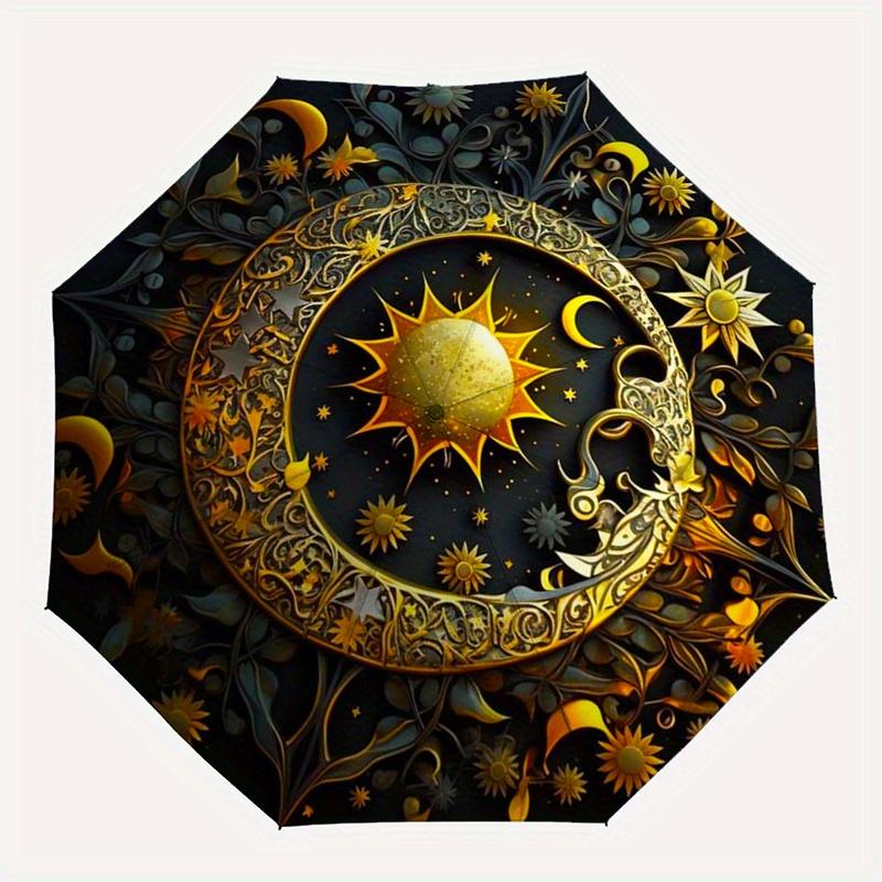 Sun, Moon Themed Eight Rib Automatic Folding Umbrella Is Suitable for Both Men and Women, Making It A Perfect Christmas and Valentine's Day