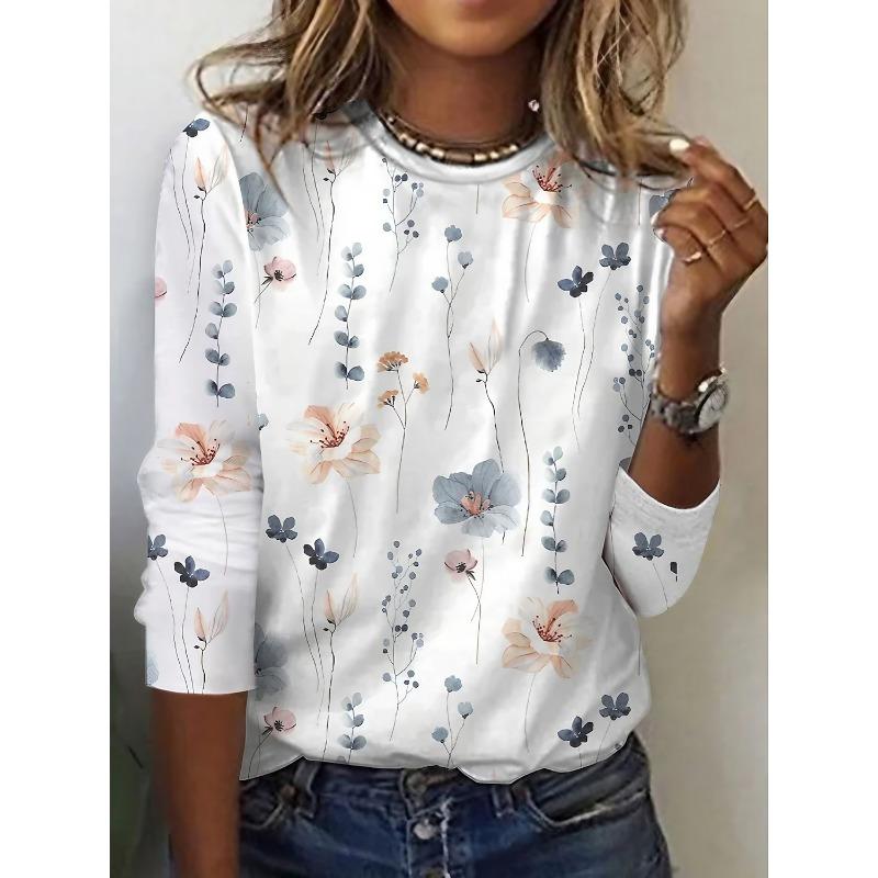 Women's T Shirt Tee Tops Floral 3D Print Fashion Long Sleeve Festival Holiday Funny O-Neck Regular Fit Spring & Fall Sweatshirt