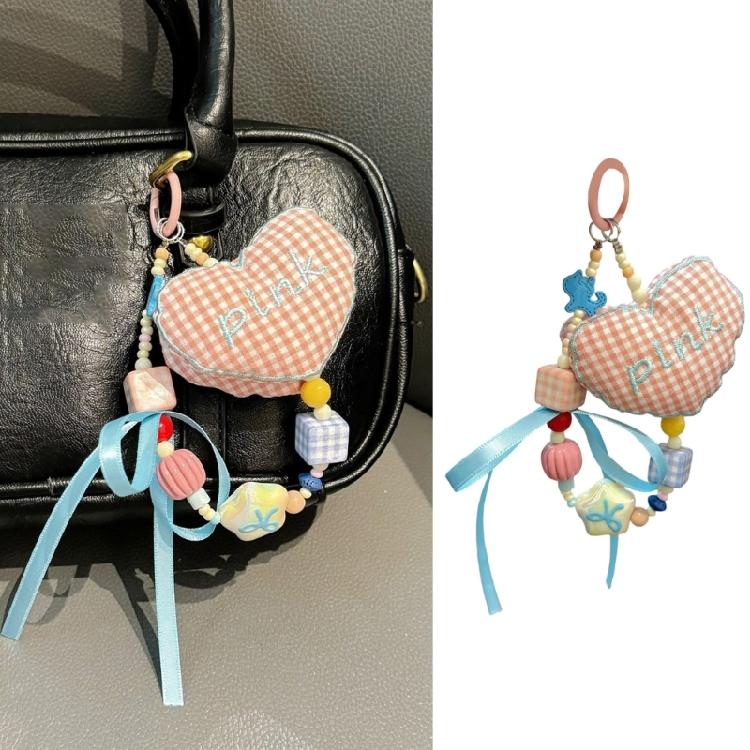 Elegant Lattice Heart Ribbon Bows Bag Pendant Handmade Mobile Phone Chain Backpack Decoration for Fashion Enthusiasts