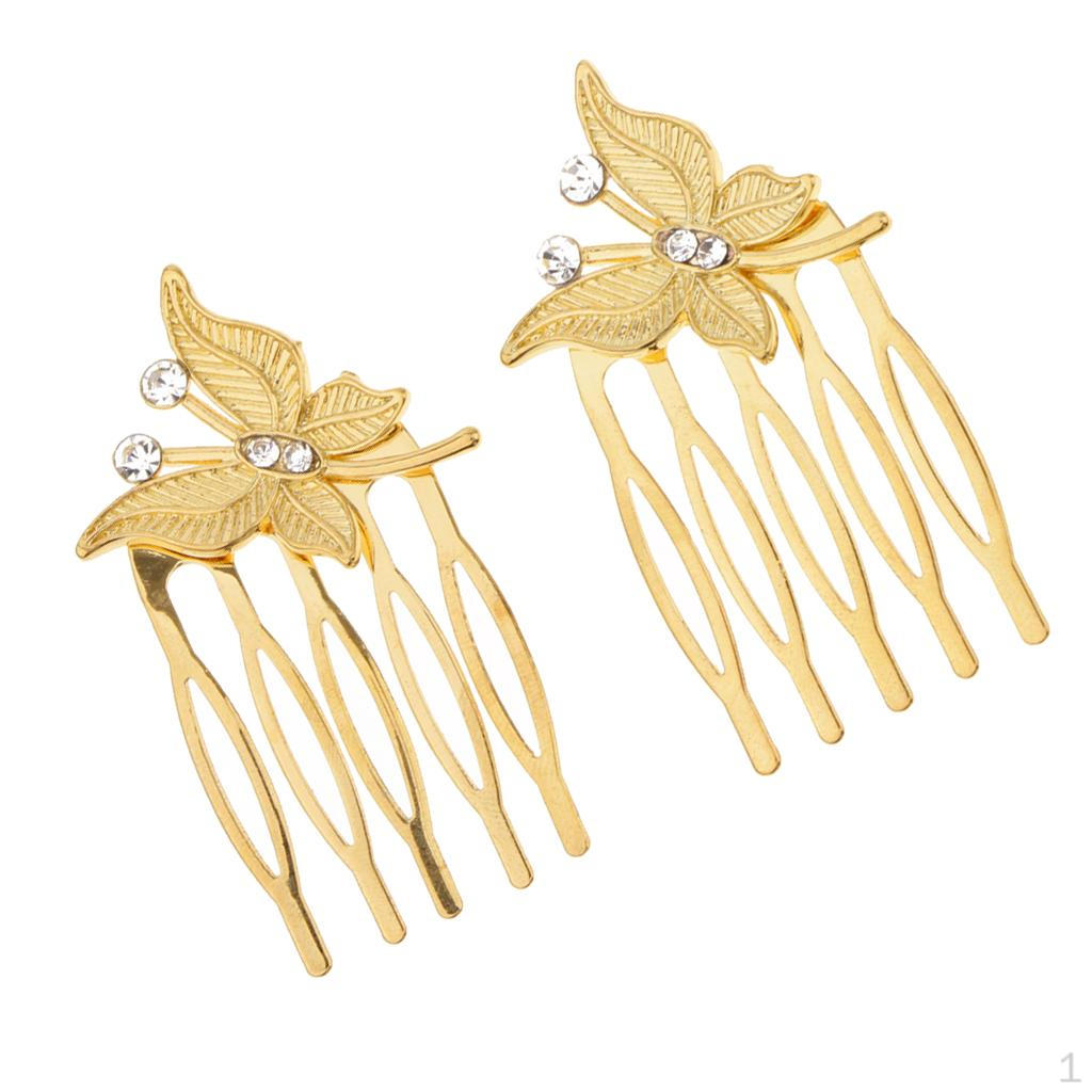

2 Pieces Women Girls Butterfly Rhinestone Hair Comb Hairpins Headdress Party Banquet золотий