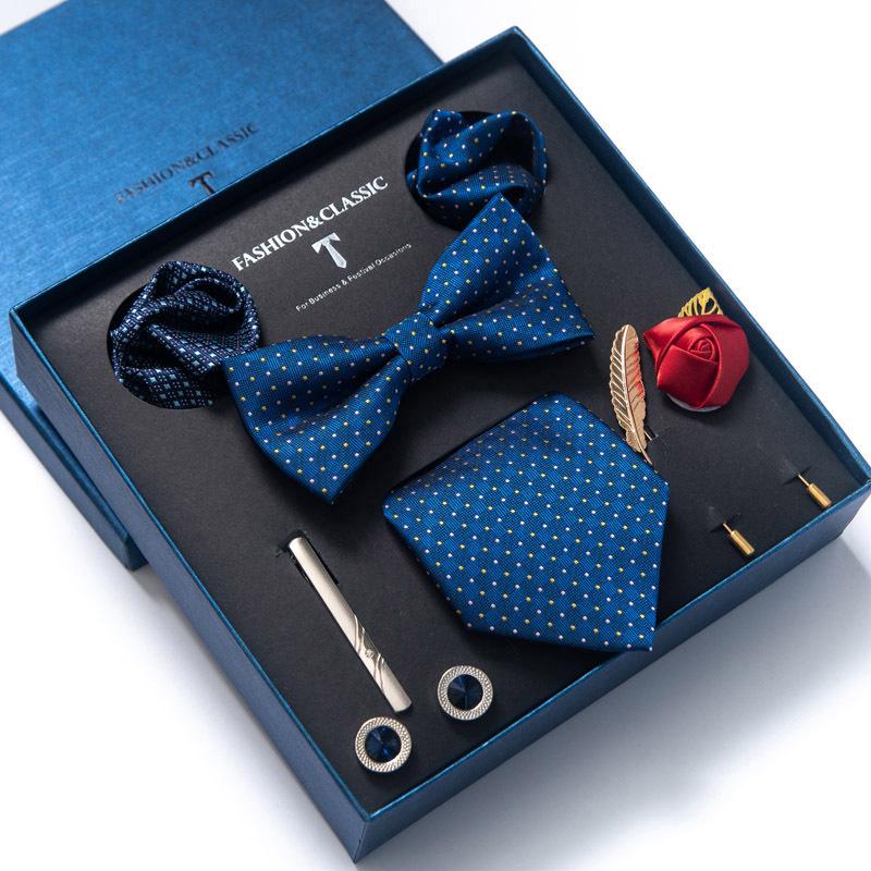 Men's 8-Piece Formal Accessory Set: Bow Tie, Corsage, Brooch, Cufflinks for Weddings.