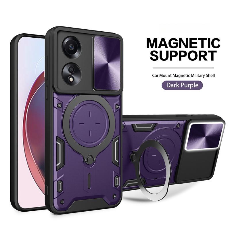 For Oppo A18 A38 A58 A78 A60 4G Case Shockproof Armor Magnetic Ring Stand Cover for Oppo A98 A79 5G Slide Camera Protect Fundas