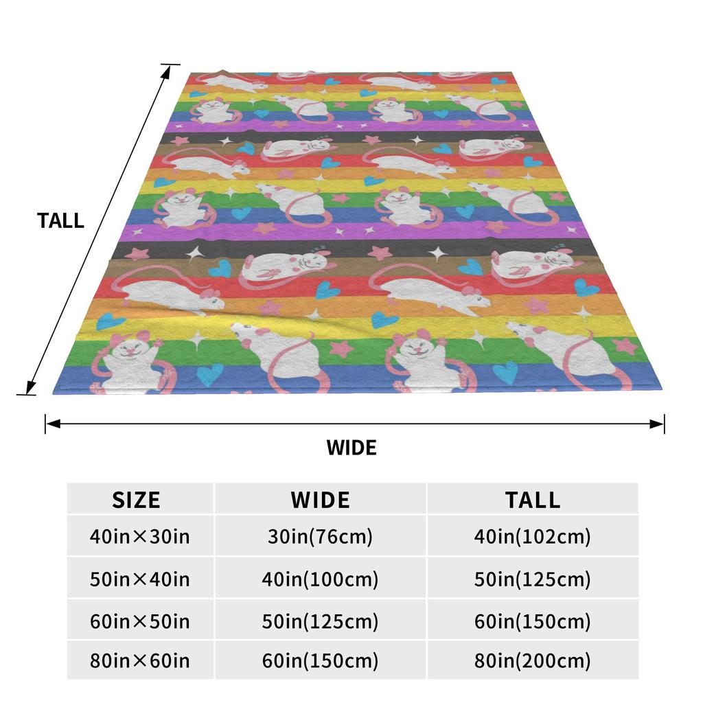 LGBTQ Pride Rat Pattern Rainbow Blankets Super Soft Fleece Sofa Throw Blanket for Home Bedroom Outdoor Throws Bedspread Quilt