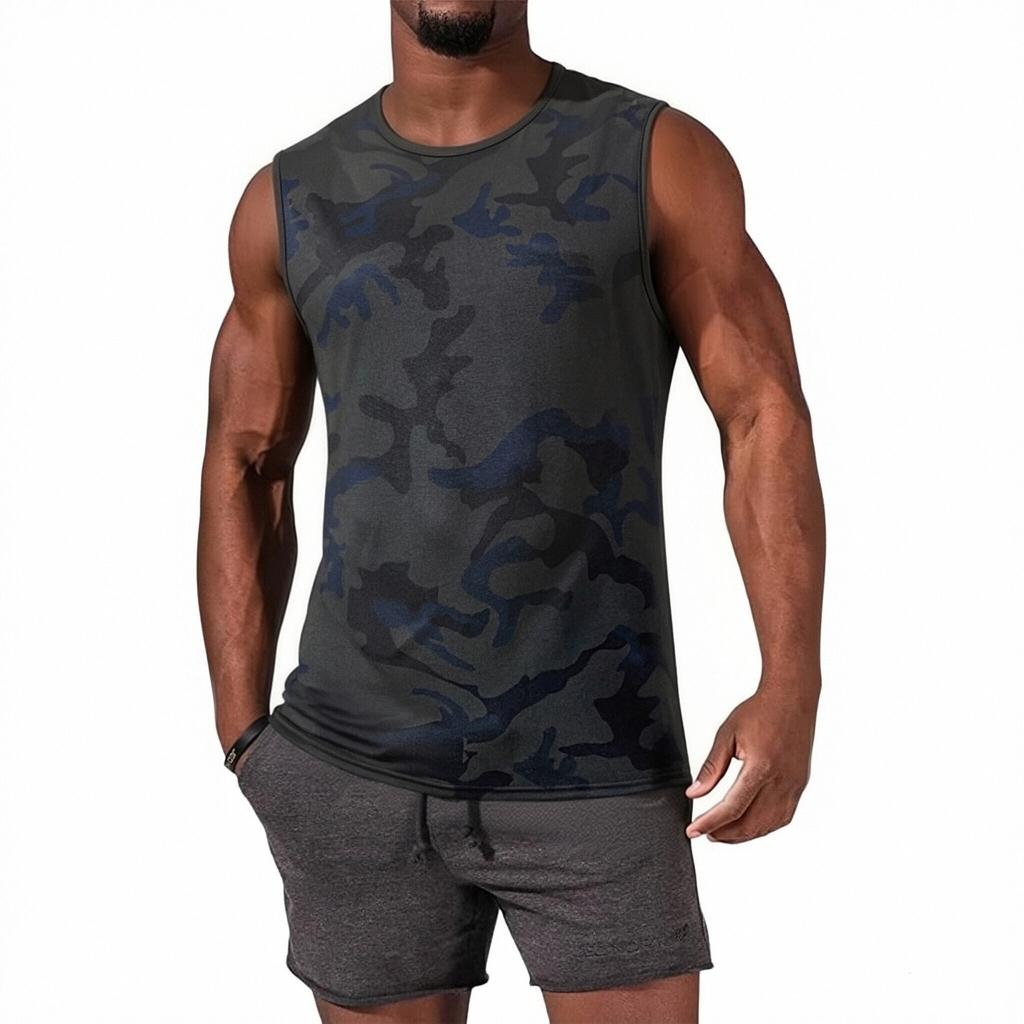 Men's Sleeveless Athletic Tank Top Lightweight Quick Dry Breathable Loose Fit Muscle Running Fitness Gym Workout Camo Print Vest