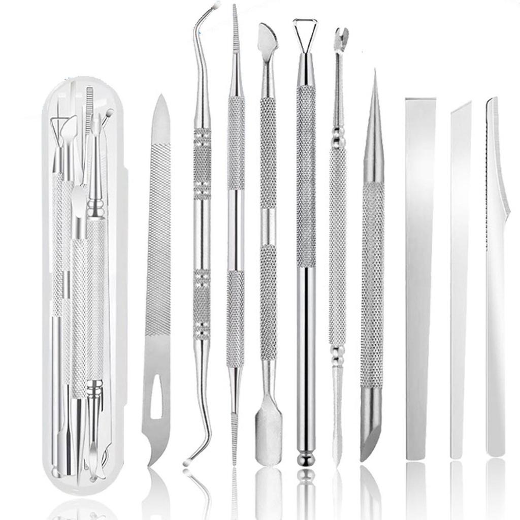 Stainless Steel Manicure & Pedicure Tool Set: Pusher, Blackhead Needle, Nail Cleaner & File