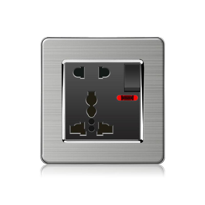 18W Type-C Fast Charging Universal 5-pin Dual Power Socket,Stainless Steel  Electrical Outlet with DC 5V 3.1A Type-c USB Charger