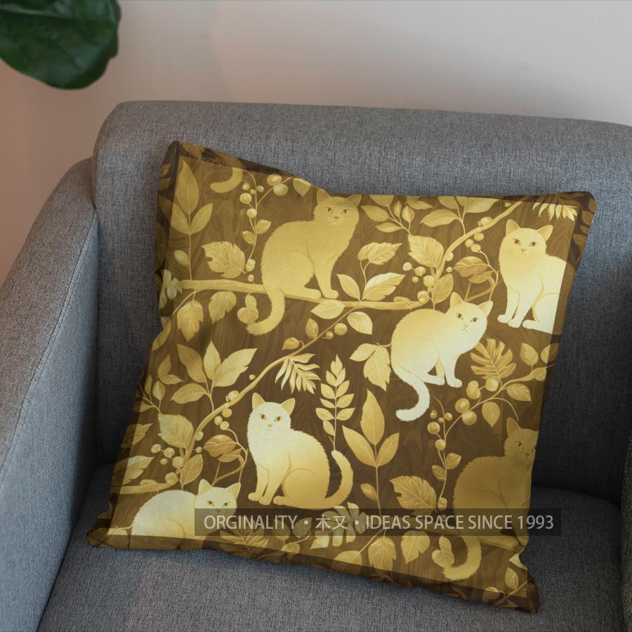 2D Cute Cats On Branches Leafy Pattern Pillow Cover Pattern Cushion Cover Suitable For Sofa Bedroom Car Pillow Cover