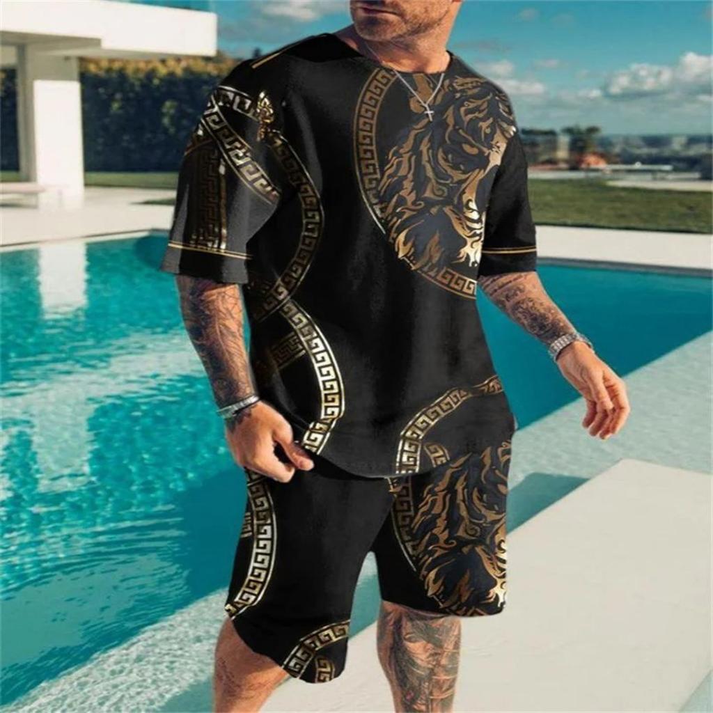 2025 Summer new 3D men's suits Casual Shorts and T-shirts Summer clothing sports trends
