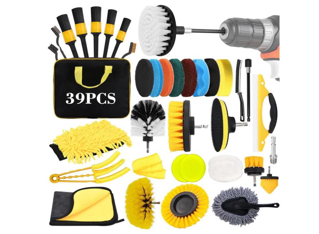 20-Piece Electric Cleaning Brush Set: Car Detailing Tool Kit with Drill Brushes, AC Brush, and Cleaning Gloves.