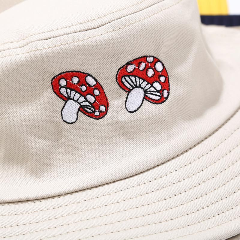 Korean Style Women's Mushroom Embroidery Bucket Hat - Face-Slimming, Outdoor Sun Protection for Summer