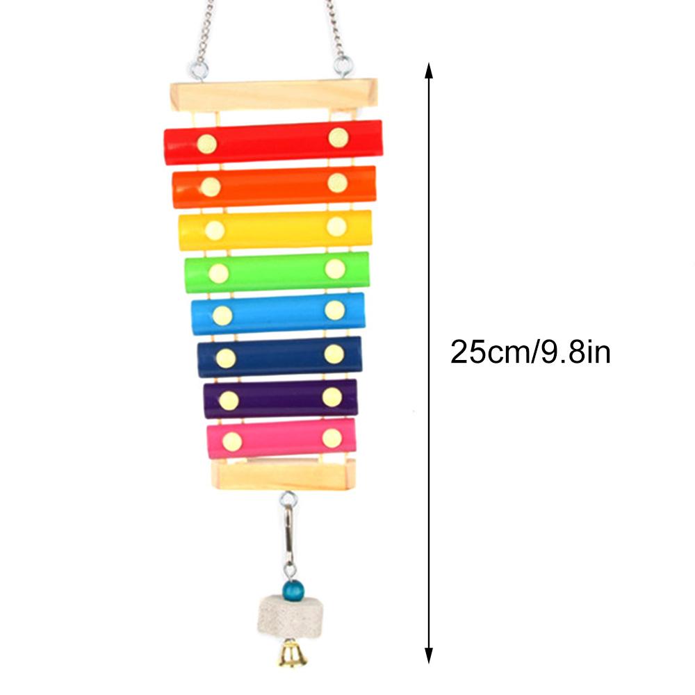 Bird Chicken Xylophone Toy Wooden Colorful Hanging Suspensible Bird Cage Accessories Musical Toy with 8 Keys Bird Training Play