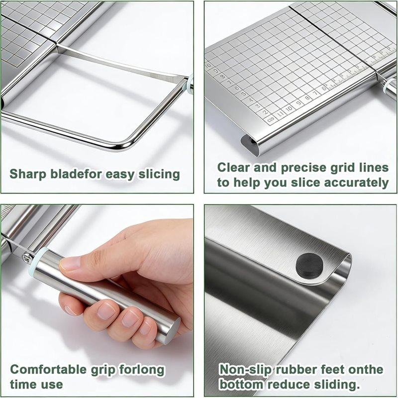 Soap Cutter For Handmade Soap Stainless Steel Soap Cutters With Scale For Soap Making Loaf Slicer,Includes 10 Soap Bags