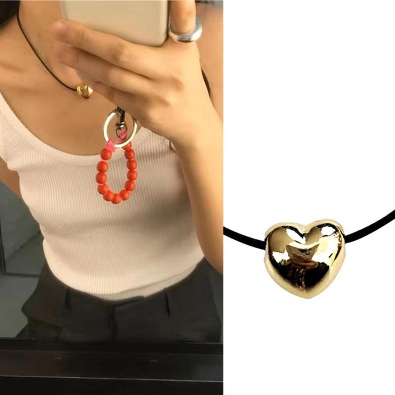 Big Heart Pendant Necklace Trendy Y2K Grunge Neck Jewelry Alternative Color Rope Neckchains Gift for Teen Girls