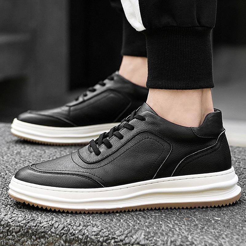 European station little white shoes men's breathable platform sports board shoes first layer cowhide fashion trend casual shoes