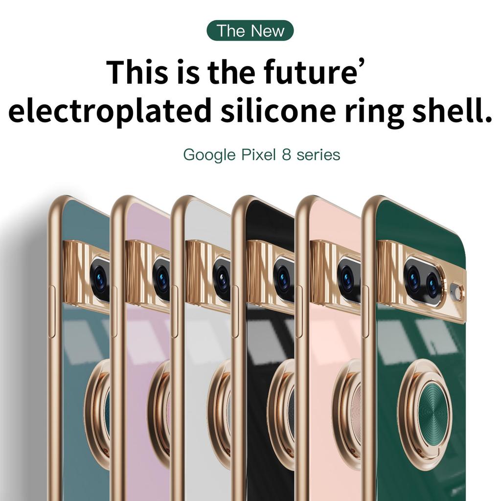 Compatible with Google Pixel 9 PRO XL: Electroplated Silicone Case with Magnetic Ring Holder for 8 PRO.