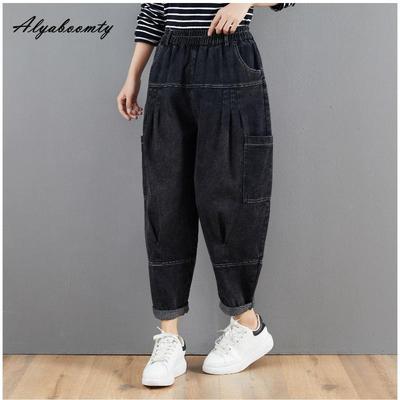 Korean Style Autumn Winter Women Black Fleece Jeans High Waist Baggy Loose Denim Trousers Oversized Casual Thick Warm Basic Jeans