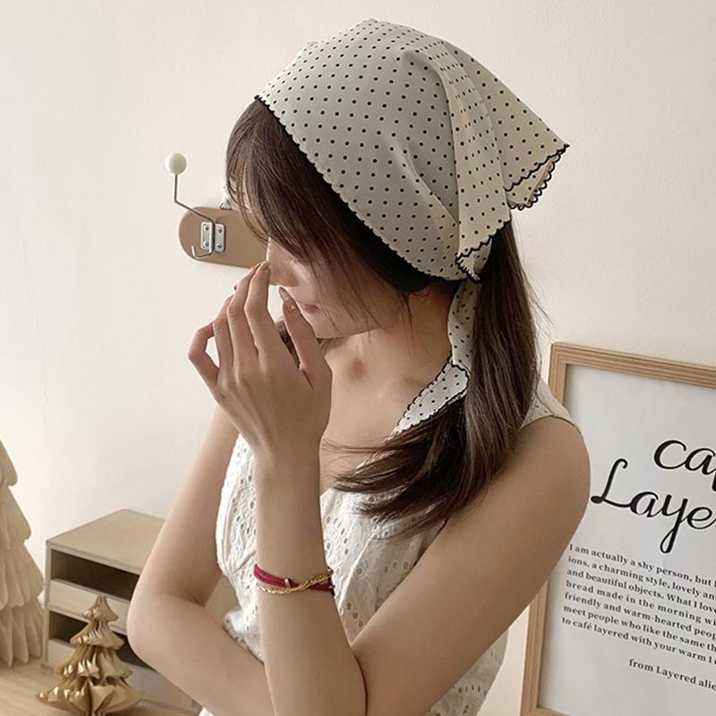 Korean Sweet Neckerchief Polka Dot Headband Turban Fashion  Fresh Small Scarf Thin Striped Triangular Hair Band Girls Headscarf