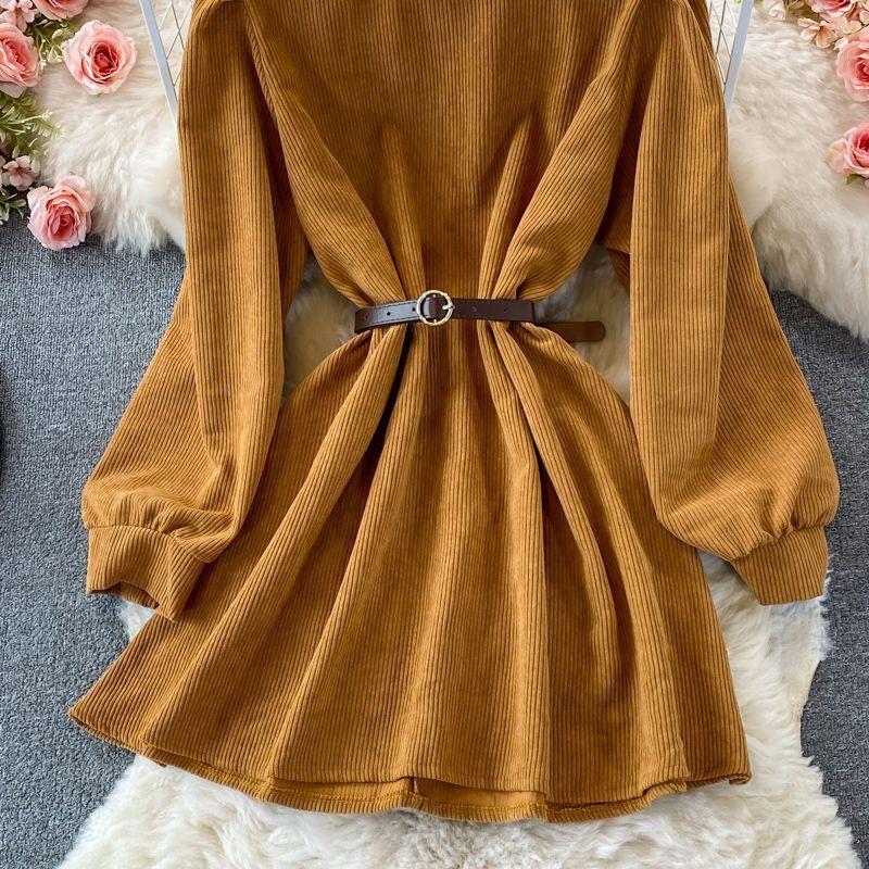 Spring and Autumn Women's Temperament Pure Desire Wind French Design Sense Niche Corduroy Dresses
