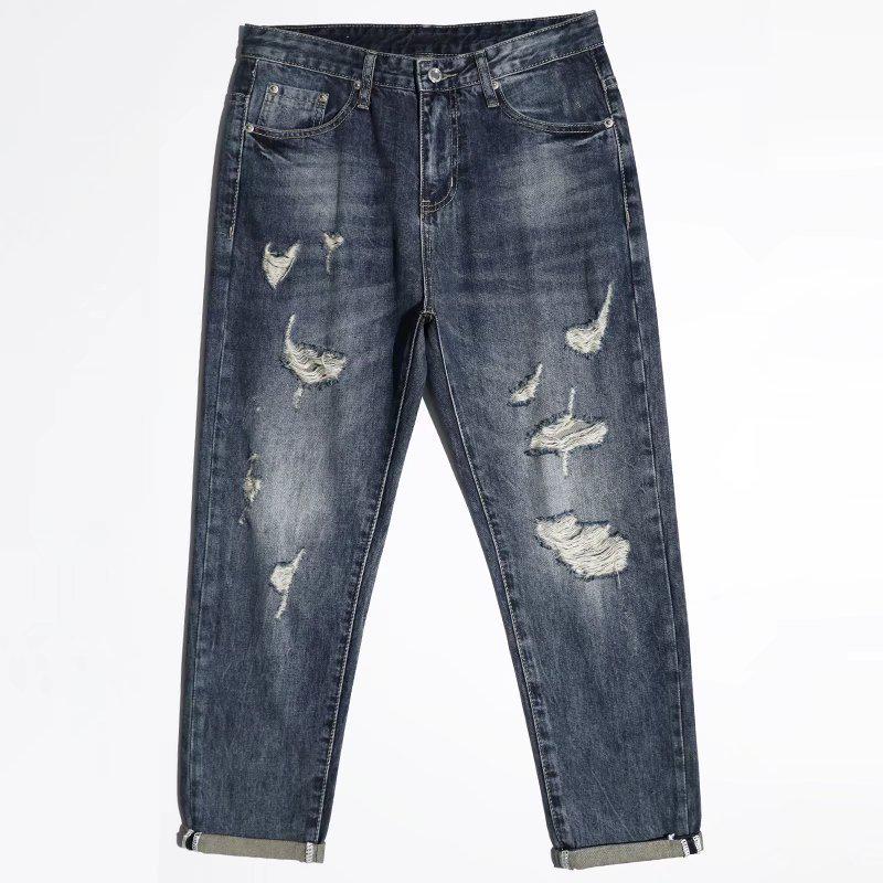 Jeans Skinny Strappati Stile Hip-Hop da Uomo 2023 - Puro Cotone, Moda Estiva Versatile.