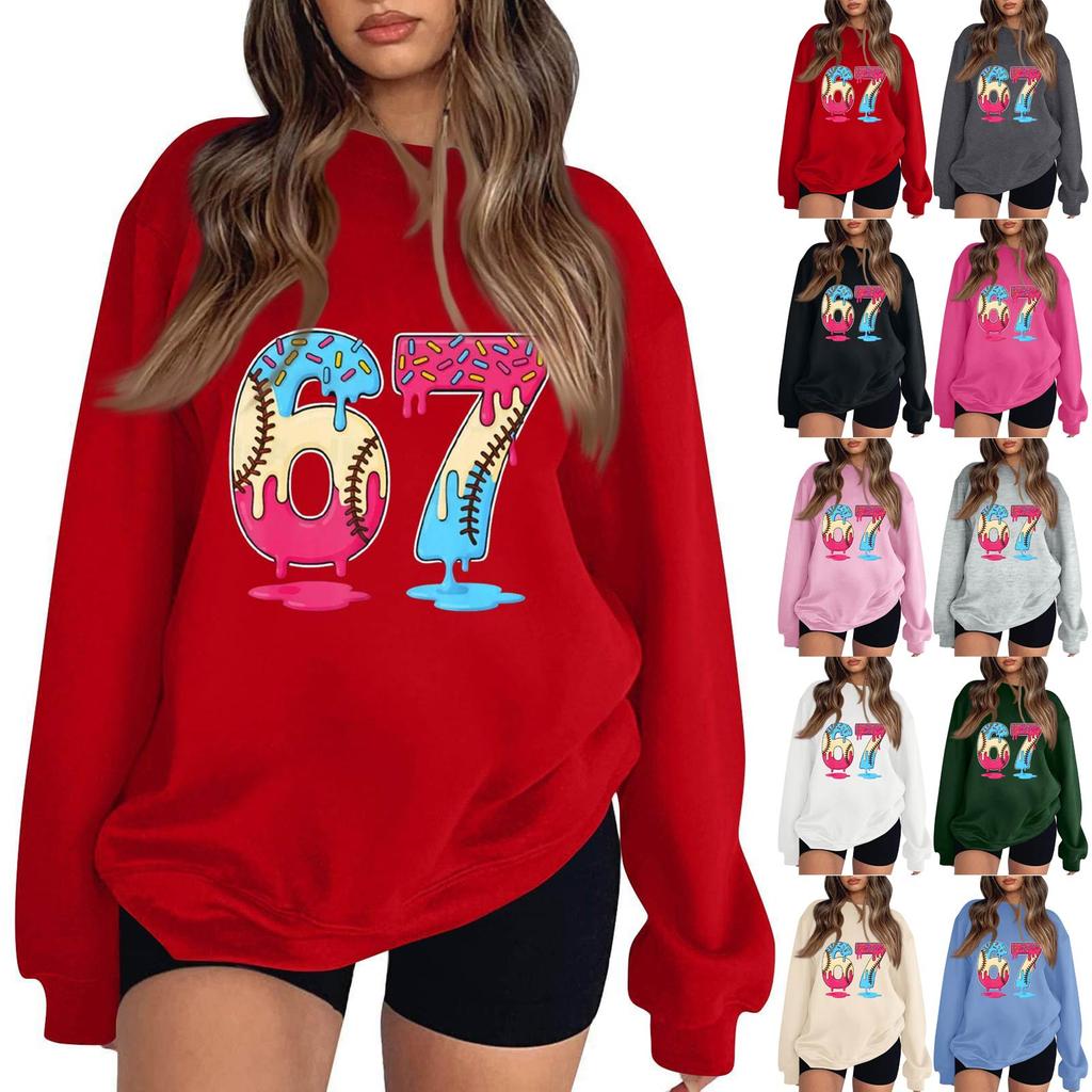 Women's Fashionable Casual Long-Sleeved Round-Neck Printed Pullover Sweatshirt