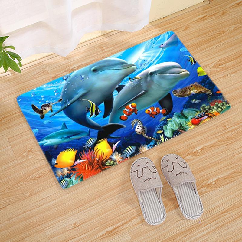 Tropical Island Dolphin Jumping Carpet Mat Underwater Coral Reef Fish Pattern Rug Home Decoration Indoor Floor Mats Mats
