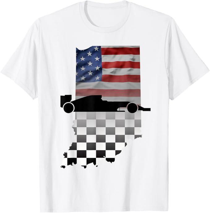 

Indiana American Flag to Checkered Flag Graphic T-Shirt M