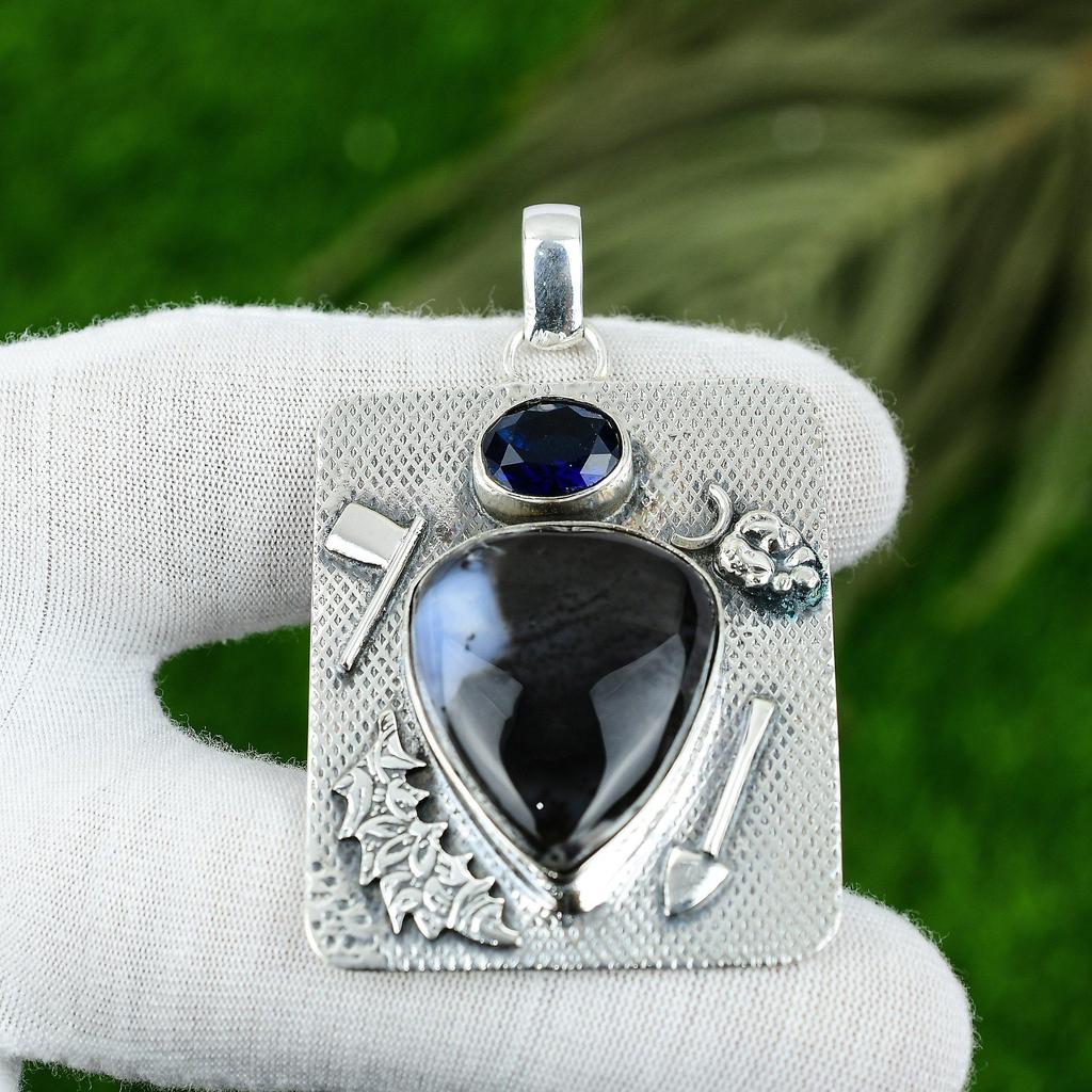 Anniversary Gift For Her Natural Dendrite Opal Gemstone Pendant 925 Silver