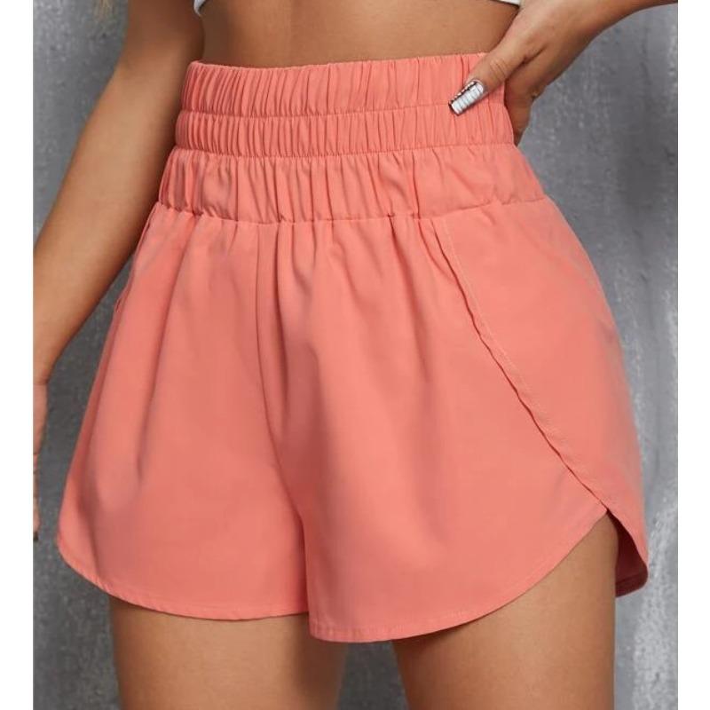 VEZFAA Women's Fashion Casual Solid Color Print High Waist Sport Shorts