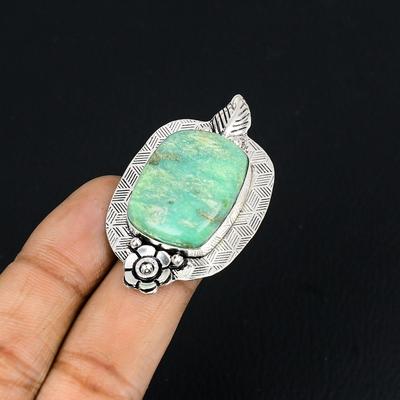 Chrysoprase Gemstone 925 Sterling Silver Flower Stackable Ring Jewelry Size 7