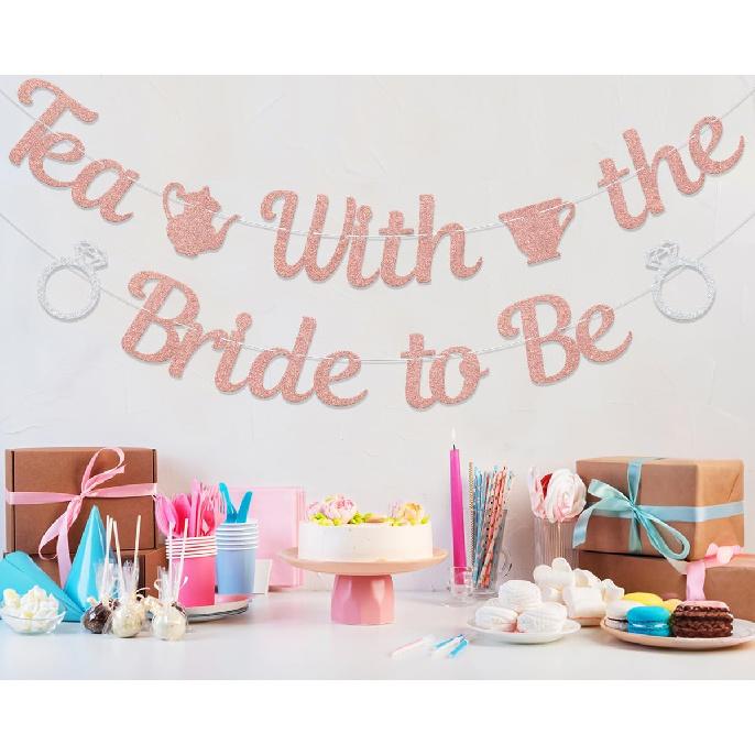 Tea With the Bride to Be Banner, Bridal Shower Decorations, Engagement Wedding Decorations, Let's Partea Bachelorette Party Supplies Rose Gold &