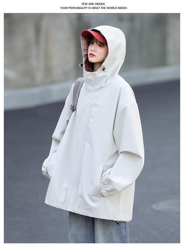 Women's 2024 Spring/Autumn Color Block Plaid Windproof Hooded Sports Top
