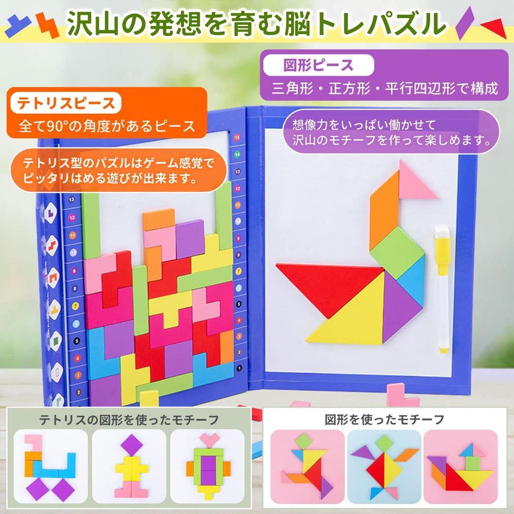 Ms.0 Tetris Tangram Puzzle, Montessori Educational Toy with Magnets, Brain Training, Tested To Meet Ministry of Health, Labor and Welfare Safety
