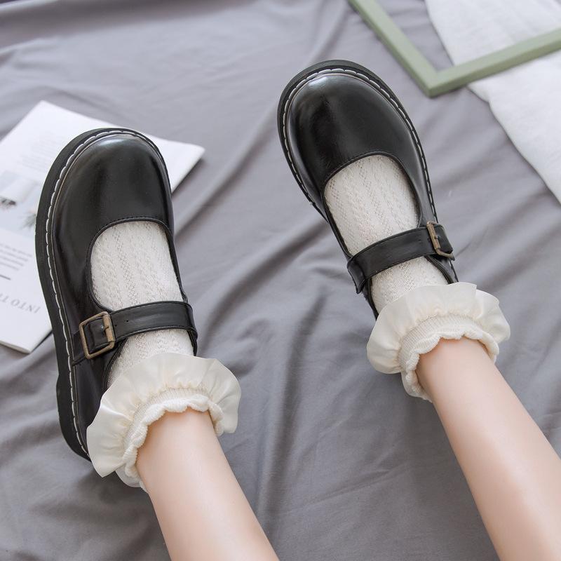 Damen Socken Lolita Stil Japanisch Kawaii Niedlich Rüschen Socken Einfarbig Weiß Schwarz Netzspitze Mädchen Süße Harajuku Kurze Socken