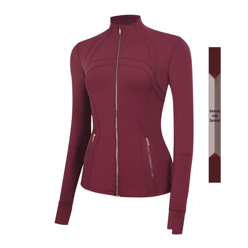 Lulu Women's Slim Fit Stand Collar Yoga Jacket with Gold Zipper – Long Sleeve Sports Fitness Outerwear