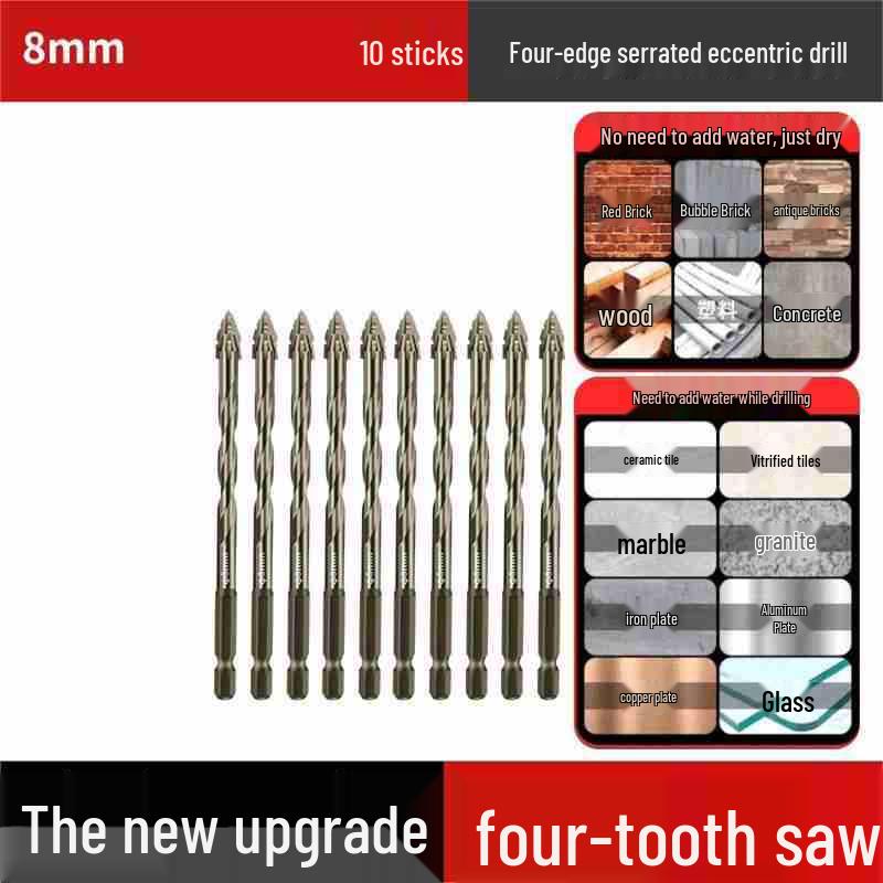 Durable Hexagonal Four-Flute Toothed Drill Bit for Ceramic, Cast Iron & Concrete
