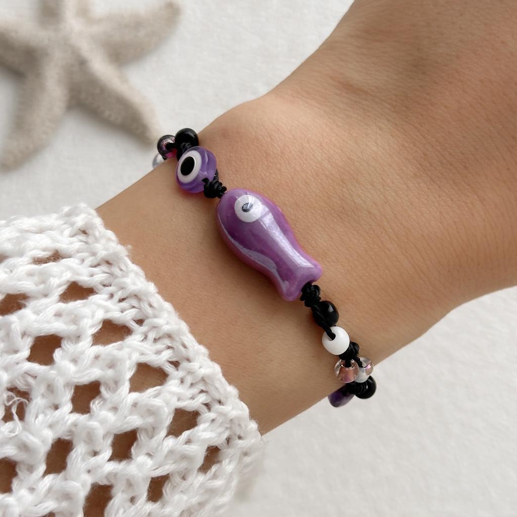Handcrafted Ceramic Fish Bracelet With Colorful Eyes For Fashion Jewelry